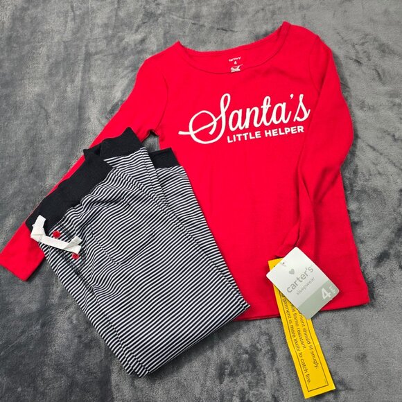 Carter’s Santa’s Little Helper Pajama Set Kids 4T NWT Christmas PJs - Picture 2 of 7